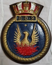 809 Naval Air Squadron Plaque – Hand-Painted Metal, Solid Mahogany Mount 1.468kg