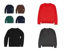 KIDS/BOYS/GIRLS V NECK KNIT COTTON RICH LONG SLEEVE JUMPER SCHOOL UNIFORM UNISEX