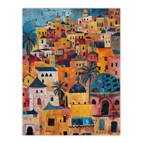 Moroccan cityscape artwork - moroccan,