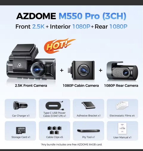 Azdome m550pro 3channel dash - azdome,