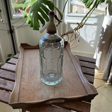 Vintage/retro Heavy, Patterned Glass Soda Syphon With Original Paper Label