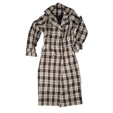 Prettylittlethings Checkered Beigeand Brown Woman Trench Coat Size 12