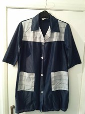 Ladies Nylon Overall Midnight Blue & check design size W, NEW Pinny short sleeve