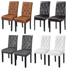 2 Dining Chairs Kitchen Dining Room Chair Faux Leather High Back Wooden Legs