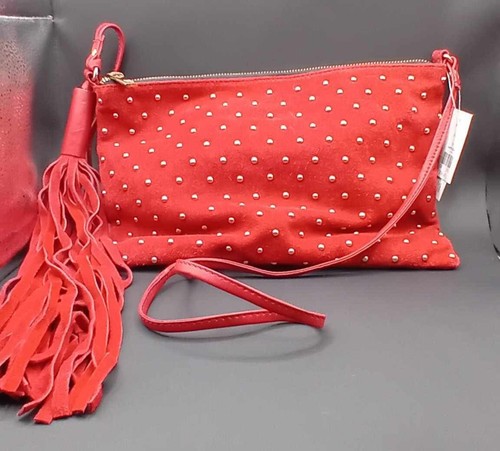 Topshop red leather and - red, suede