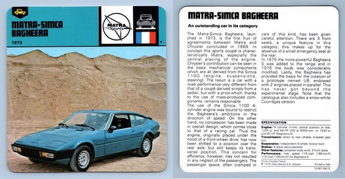 Matra simca bagheera 1973 - bagheera, gt