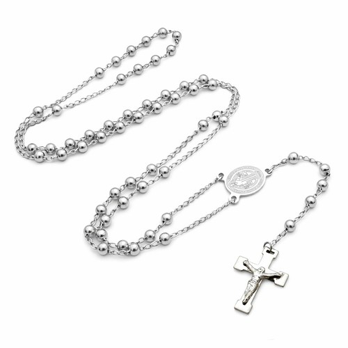 Silver stainless steel rosary - steel,