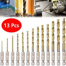 13Pcs HSS Drill Metal Bits Set Titanium Coated 1/4" Hex Shank Fits Impact Driver