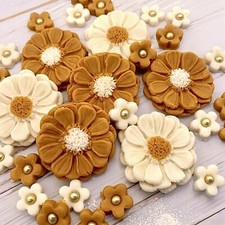30 Edible Gold & Ivory Fondant Sugar Flowers Bouquet Cup Cake  Toppers, Wedding