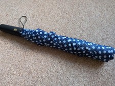 Navy/White Spotty Umbrella With Black Rubber Feel Handle Brand New