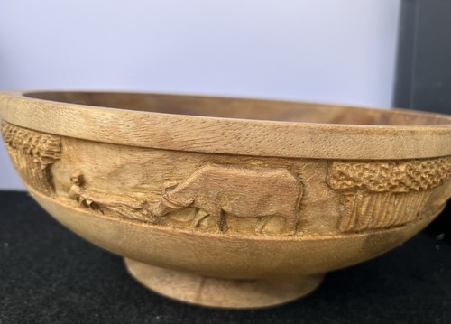 Carved wooden bowl with - wooden,