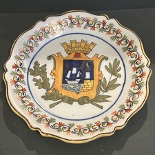 Antique Vintage French Faience Armorial Rouen Faience Plate Signed