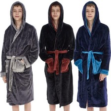 BOYS DRESSING GOWN HOODED WARM FLEECE SNUGGLE BATH ROBE 5 6 7 8 9 10 11 12 13 Y