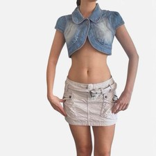 Jane Norman Blue Denim Cropped Waistcoat Bolero - UK 12