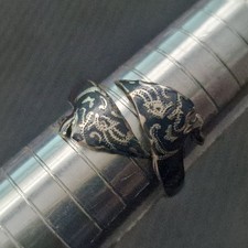 Vintage Sterling Silver ‘Siam’  Niello Decorated Enamel Ring Size S