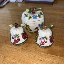 Jam Import Co. Vintage Ceramic Mosaic Fruit Lidded Jar And Salt & Pepper Shakers