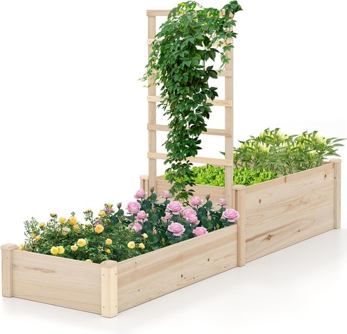 Wooden raised garden bed with - garden,
