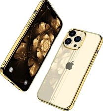 ZELAXY Electricity shine Transparent plating Coque case for iPhone 14 Pro Gold