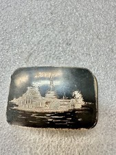 VTG Sterling silver .925 Belt Buckle Etched City Scape Design Bangkoksia Siam