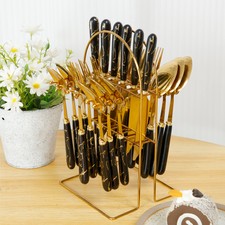 24 Pcs Silverware Set Stainless Steel Utensils Set with Hanging Holder