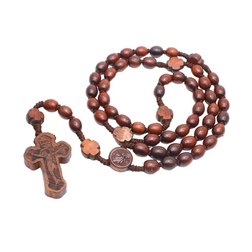Rosary cross necklace wood - rosary,