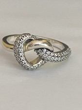 Sterling Silver Love Heart Knot Cubic Zirconia Set Ring Size O
