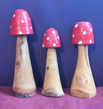Wooden Toadstools Trio Painted Handcrafted