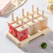 9x Ice Lolly Cream Maker Mold Tray DIY Popsicle Mould Yogurt Icebox with Sticks