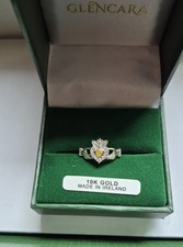 New Glencara 10 k white gold Claddagh Ring Size O 