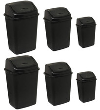 PLASTIC BLACK SWING TOP BIN WASTE DUST BINS HOME OFFICE KITCHEN RUBBISH BINS 