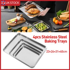 Stainless Steel Baking Tray Set Non-Stick Sheet Oven Bakeware Pans BBQ Plate UK