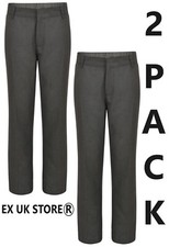 Boys 2 Pack School Trousers Flat Front Black Charcoal Regular Fit New