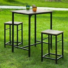 Garden Industrial Bar Set High Table 2 Stools Pub Dining Outdoor Furniture Set