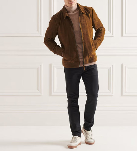 Leather jacket men brown - brown, pure
