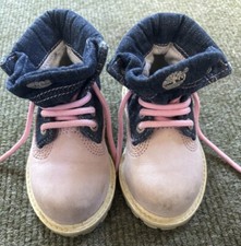 Infant Girls TIMBERLAND Pink & Blue Roll Top Boots Size UK 4.5 EUR 21