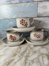 Denby Gypsy Tea Cups x3  and saucers. Stoneware range 1970s
