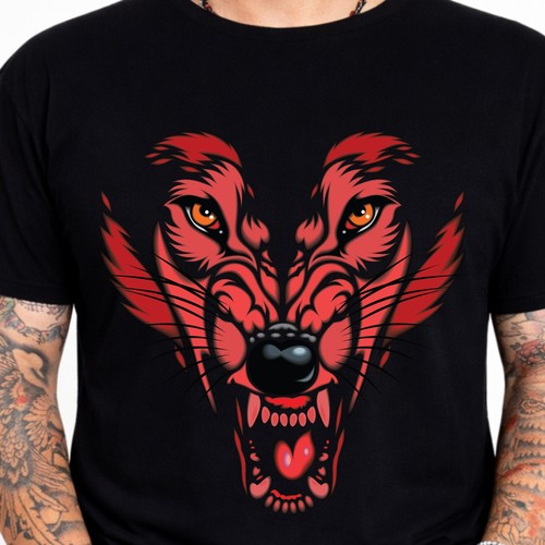 Red wolf face tee - red,
