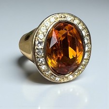 Christian Dior Orange Topaz Faceted Glass Rhinestone Ring Adjustable Shank