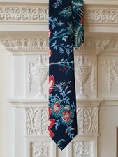 VIVIENNE WESTWOOD Navy Blue Floral Print Silk Tie