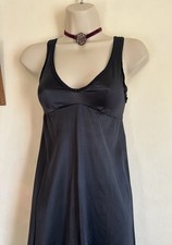 Vintage Long Black Low Cut Nightgown Nylon Slip Sz Xs Glossy Silky Sexy Slip