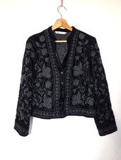 Zara Embroidered Jacket Size S Black Velvet Embroidered Floral Boho