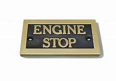 Engine stop sign - engine, brass