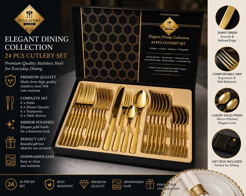 Bellavera 24pc gold cutlery - bellavera,