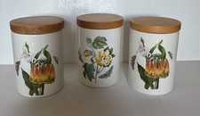 3 VINTAGE PORTMEIRION BOTANIC GARDEN STORAGE JARS  with WOODEN LIDS
