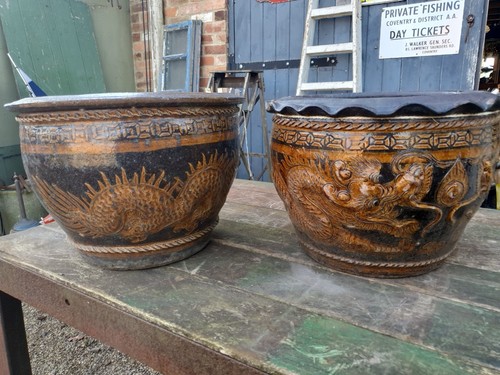 Pair vintage glazed dragon - pair,