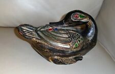 Lovely Vintage Style Painted Wooden Duck Trinket Box with Mirror Mosaic. 9.5"