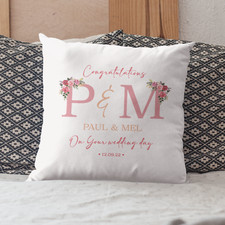 Personalised Initials, Names and Date Congratulations Wedding Cushion Cover Gift