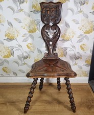 Antique Oak welsh Spinning Chair Carved Foliate Green Man Barley Twist Legs