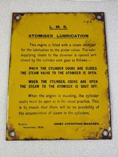 LMS Atomiser Lubrication Enamel Sign Plate 1934 Euston Steam Locomotive Cab Sign