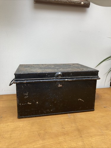 Antique metal deed box with - antique,